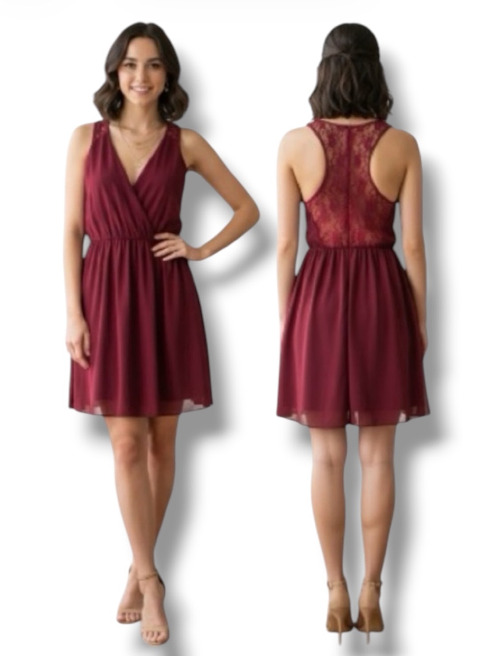 TOBI Vintage Y2K Dress Mini Garnet Plunge Surplice Lace Racerback M 🍭